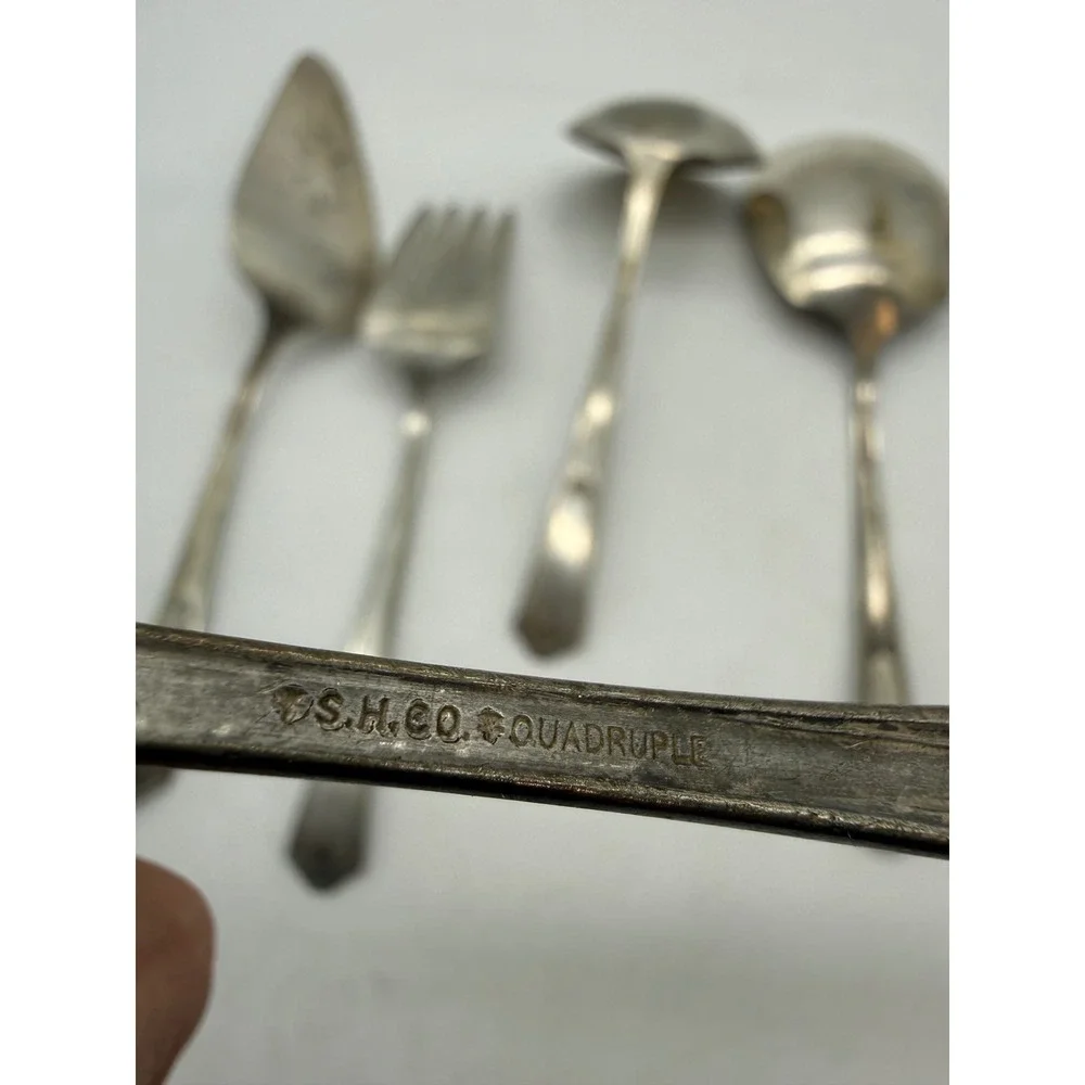 Vintage RC Co Bouquet Silver Plate Serving Set 5pc Pie Server Ladle Meat Fork
